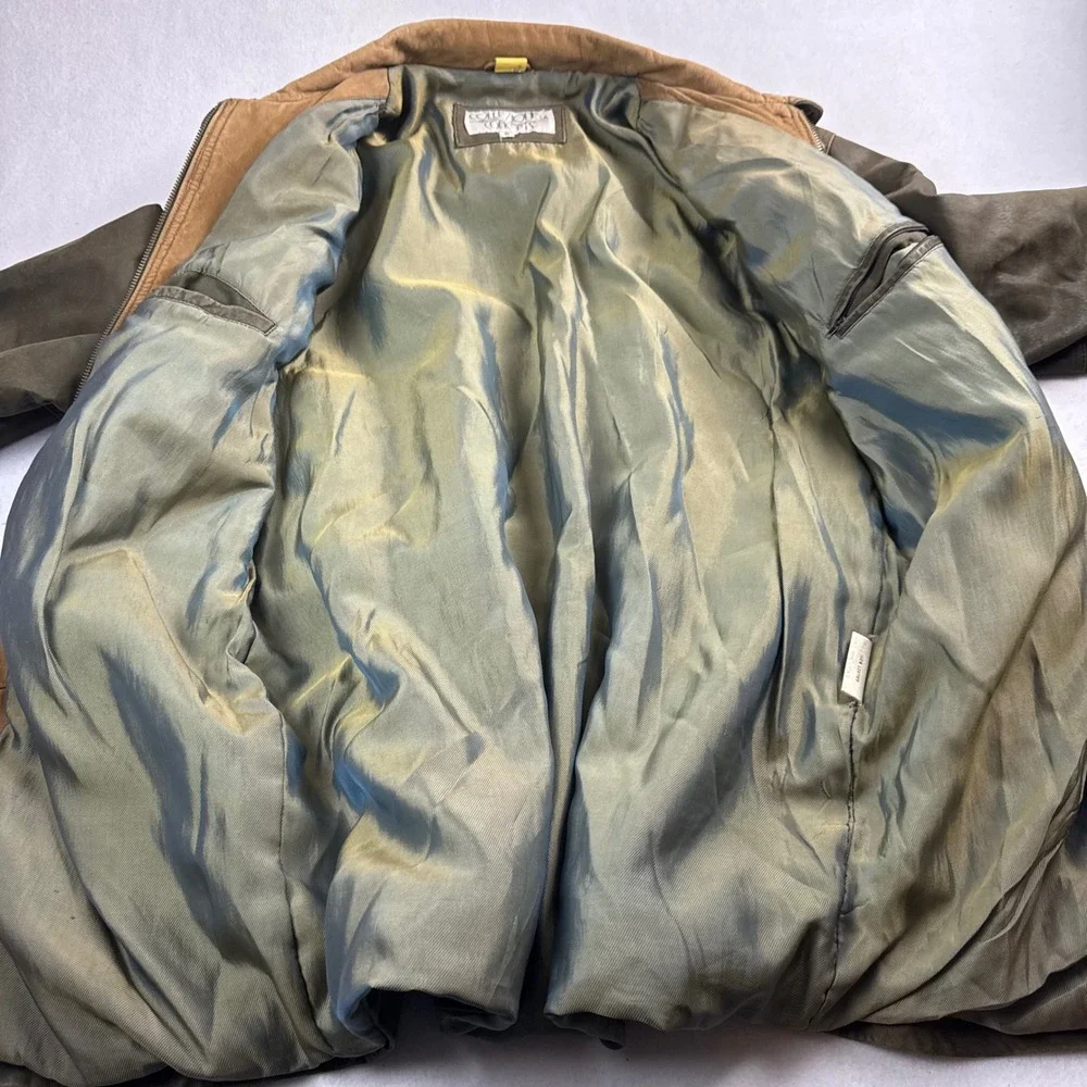 Collezione Concepts‎ Vintage Mens Leather Parka Jacket Olive Green Toggle Size M